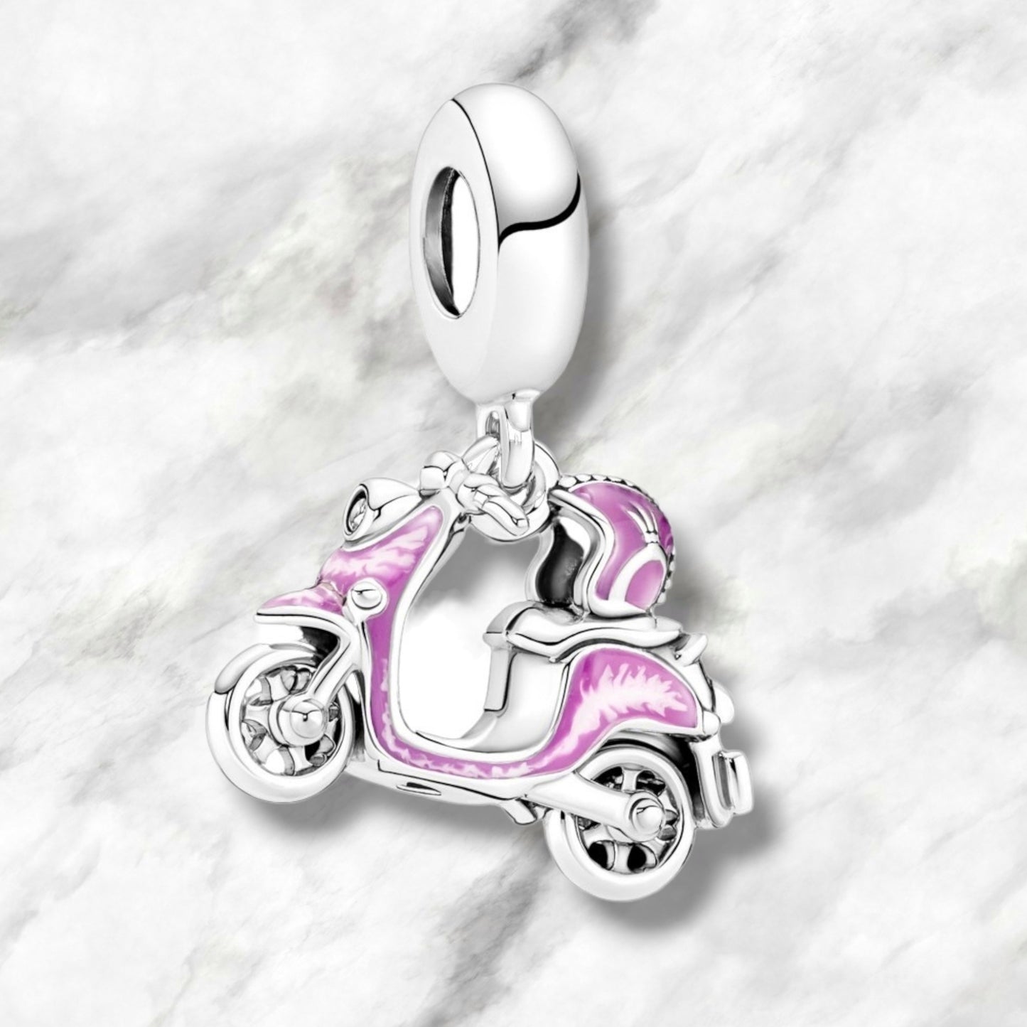 Pink Motorcycle Charm Pendant in 925 Silver
