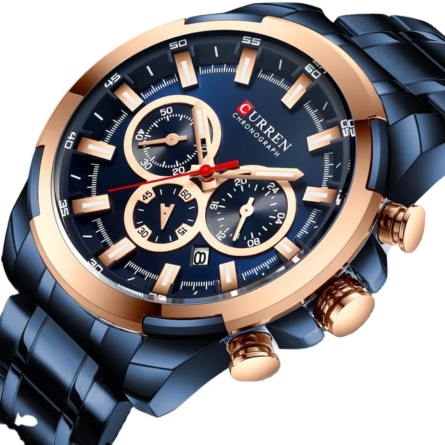 Curren 8361 Blue Steel Watch with Rose Gold