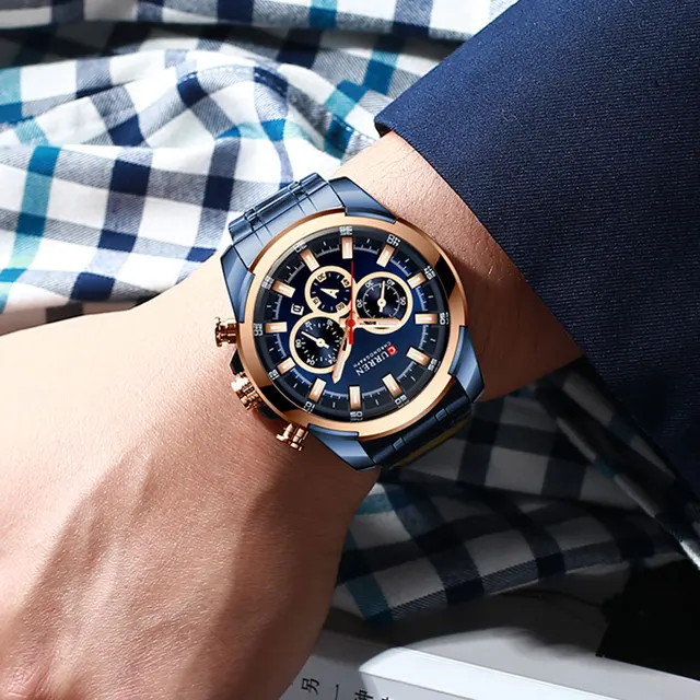 Curren 8361 Blue Steel Watch with Rose Gold