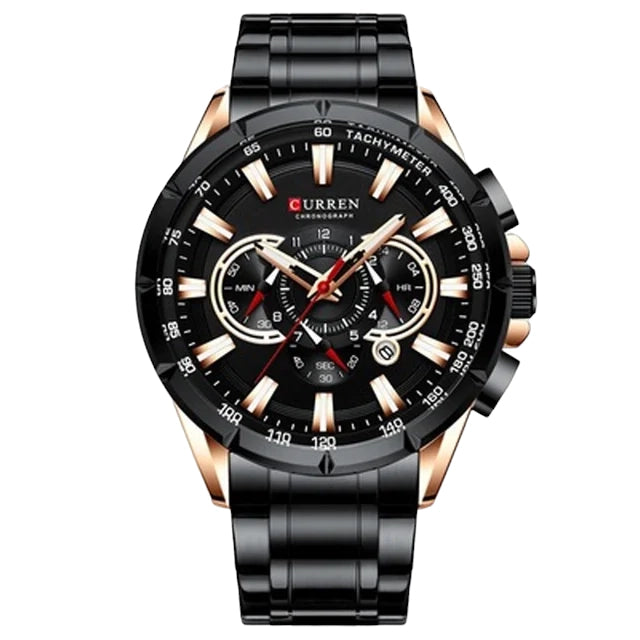 Curren 8363 Black Steel with Rose Gold Watch