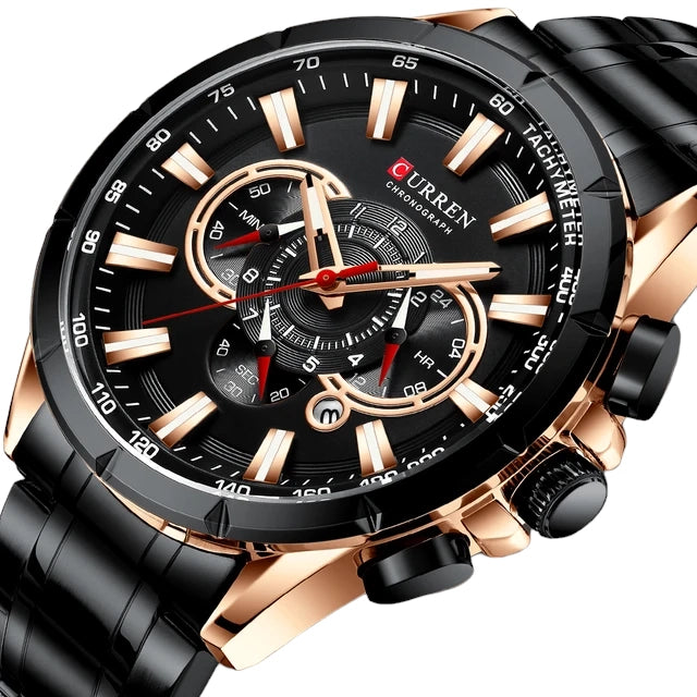 Curren 8363 Black Steel with Rose Gold Watch