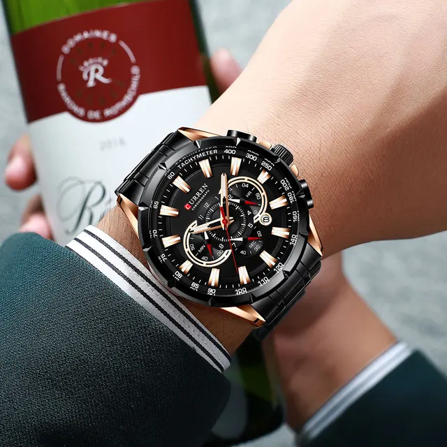 Curren 8363 Black Steel with Rose Gold Watch