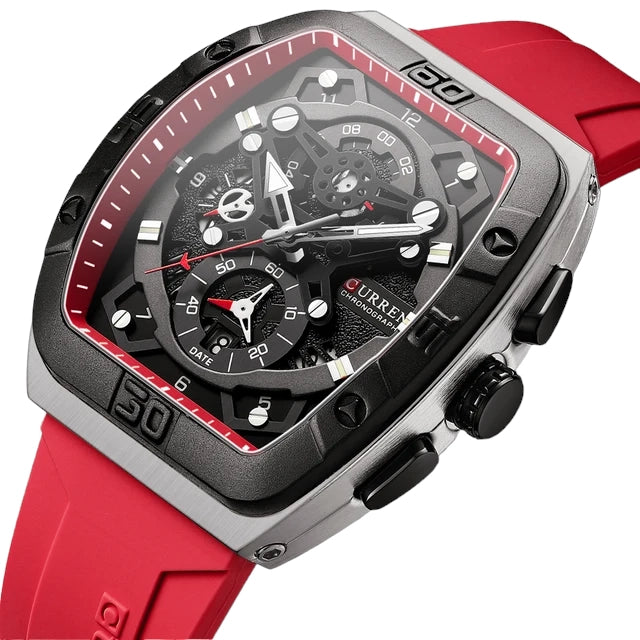 Reloj Curren 8443 Cuadrado Deportivo Rojo Hombre