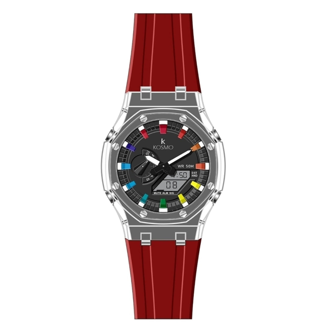 Kosmo Unisex Red Watch K4010 Dual Time Submersible 50M
