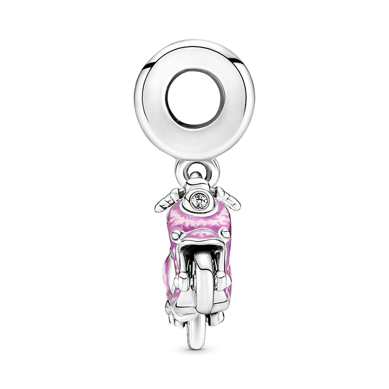 Pink Motorcycle Charm Pendant in 925 Silver