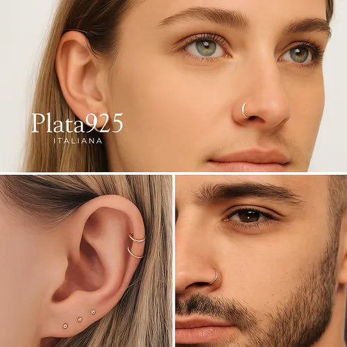 Aretes / Candongas / Piercing Unisex En Plata 925 Italiana