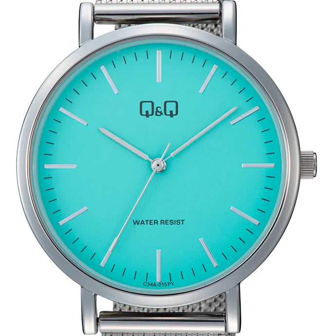 Reloj Hombre Elegante Plateado Pulsó Malla Qyq Original Q&q C34A-015PY