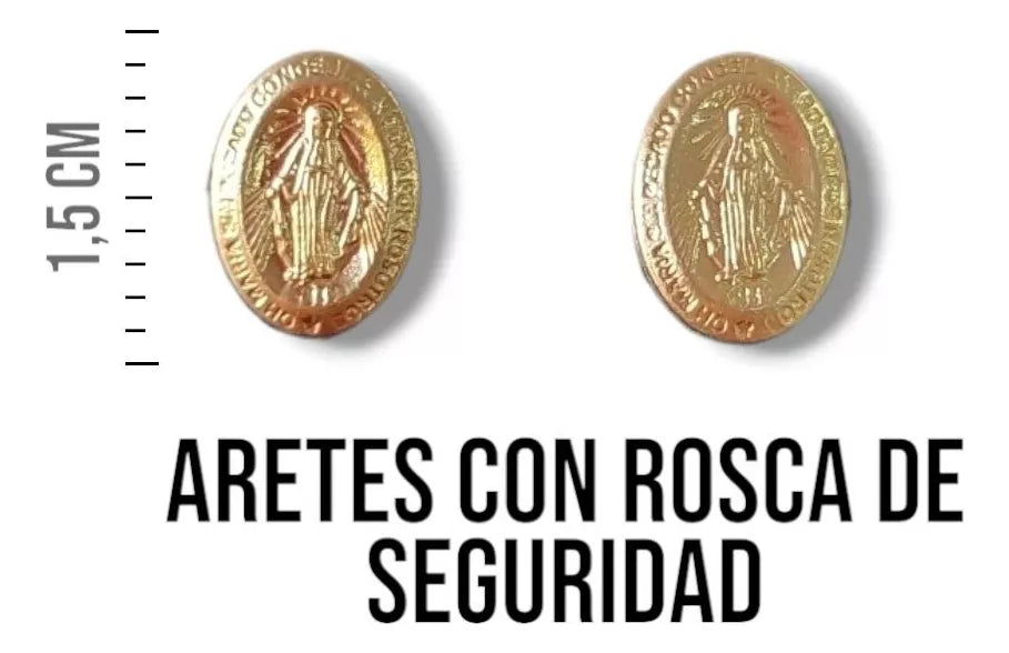 Juego Cadena Aretes Dije Oro Lamiando18k Virgen Milagros Mujer