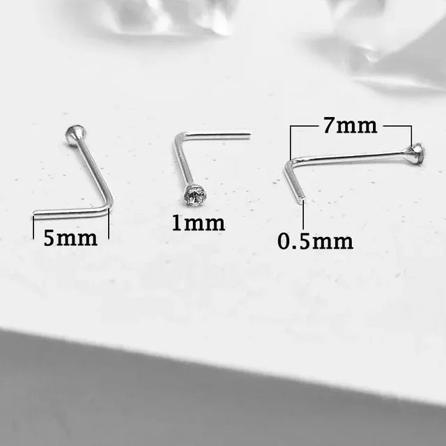 Piercing Nostril Unisex en Plata Italiana 925 con Piedra de Circonia en Chispa
