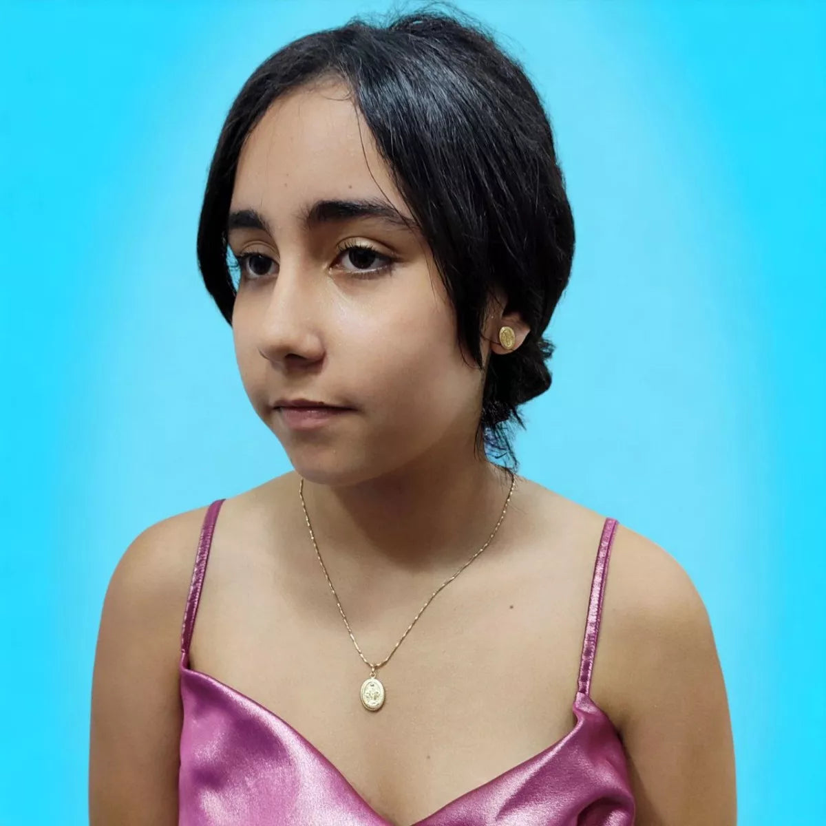 Juego Cadena Aretes Dije Oro Lamiando18k Virgen Milagros Mujer