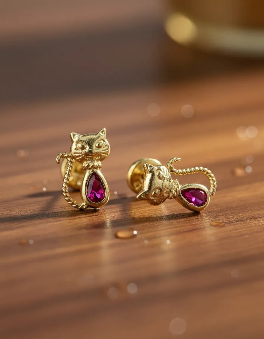 Anti-allergy Earrings with Safety Polka Dots for Women, 18k Gold Plated, Cats