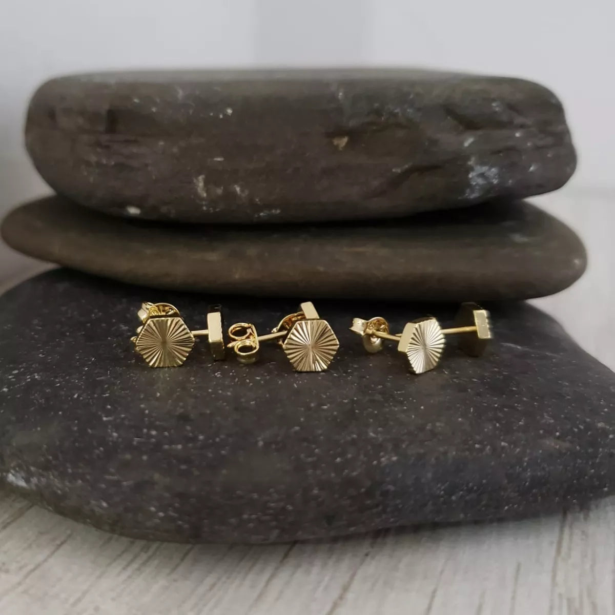 18k Gold-Laminated Geometric Sun Earrings, Anti-Allergic