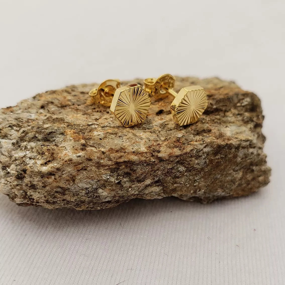 18k Gold-Laminated Geometric Sun Earrings, Anti-Allergic