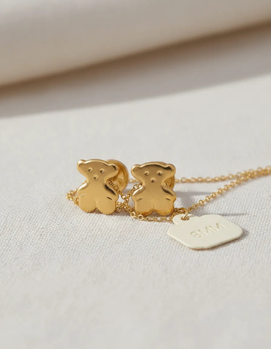 Anti-allergy Safety Bear Earrings for Women, 18k Gold Plated, Small