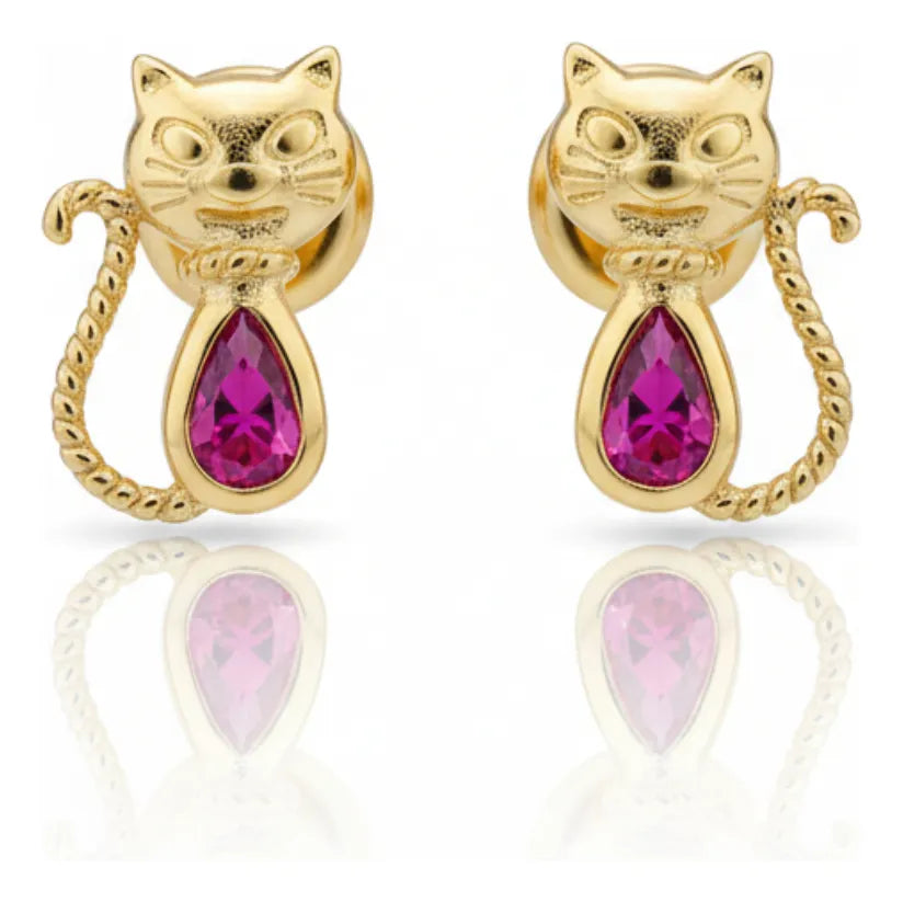Anti-allergy Earrings with Safety Polka Dots for Women, 18k Gold Plated, Cats