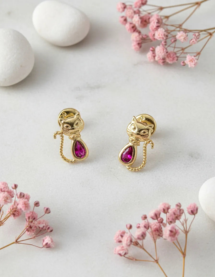 Anti-allergy Earrings with Safety Polka Dots for Women, 18k Gold Plated, Cats