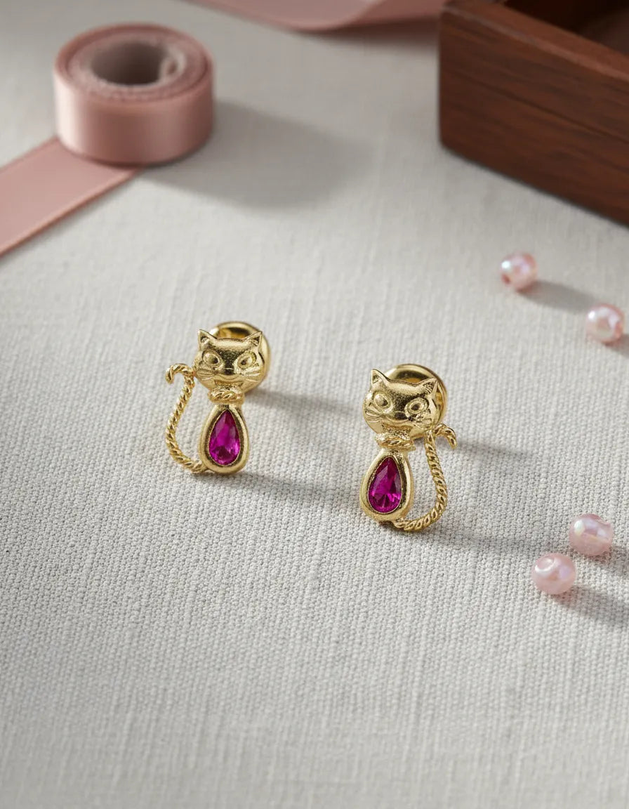 Anti-allergy Earrings with Safety Polka Dots for Women, 18k Gold Plated, Cats