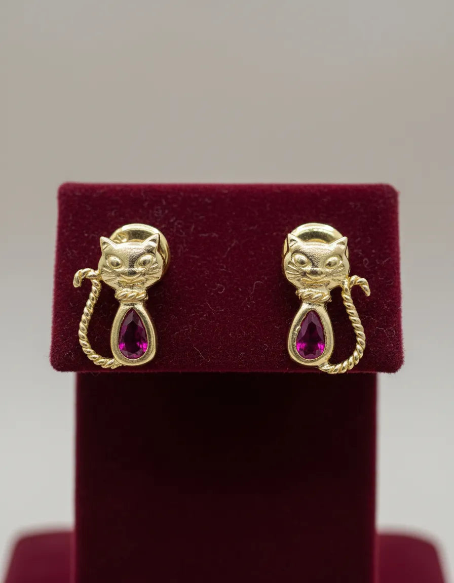Anti-allergy Earrings with Safety Polka Dots for Women, 18k Gold Plated, Cats
