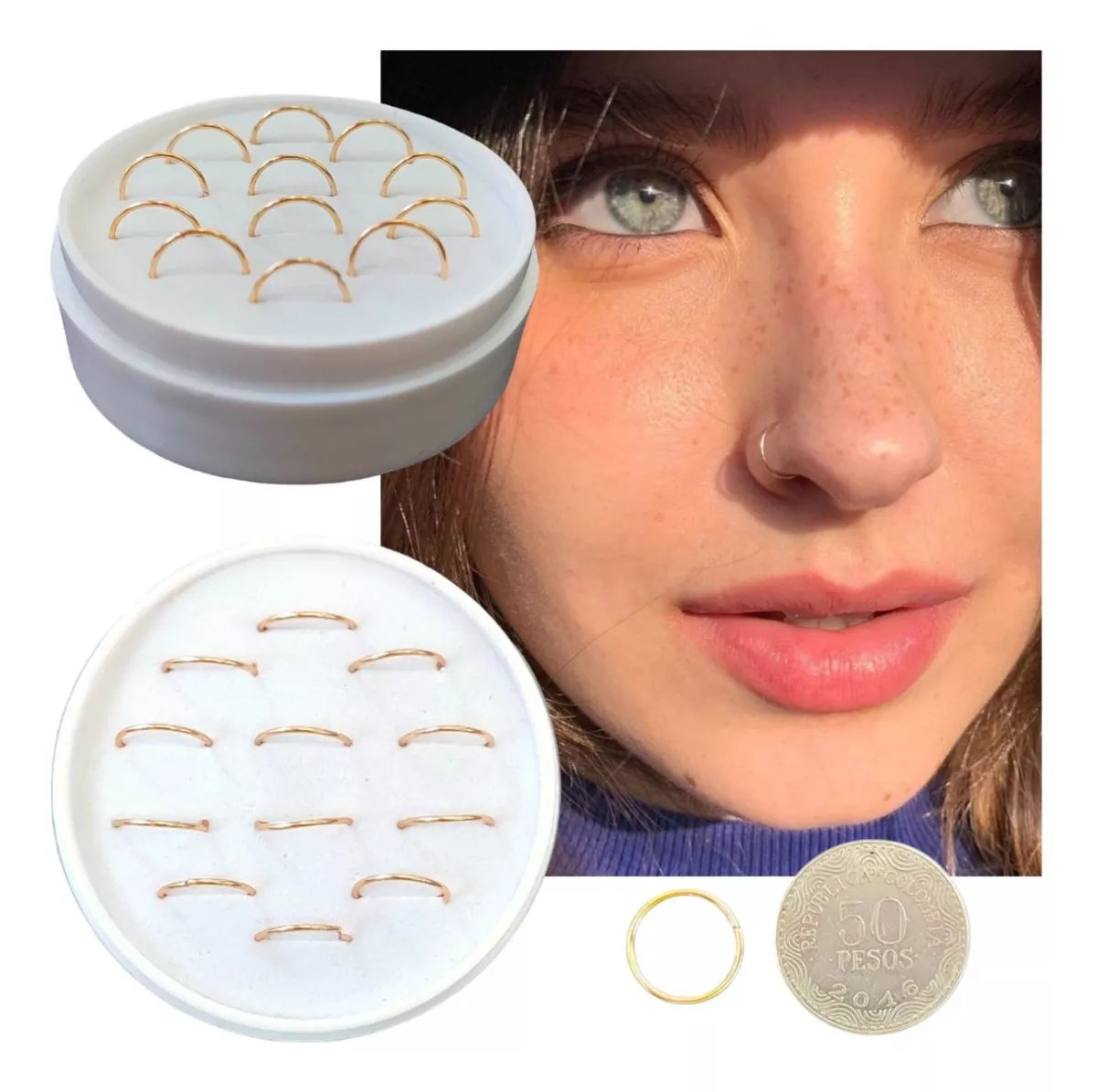 Piercing Nariz Nostril Aro Dorado Liso Plata925
