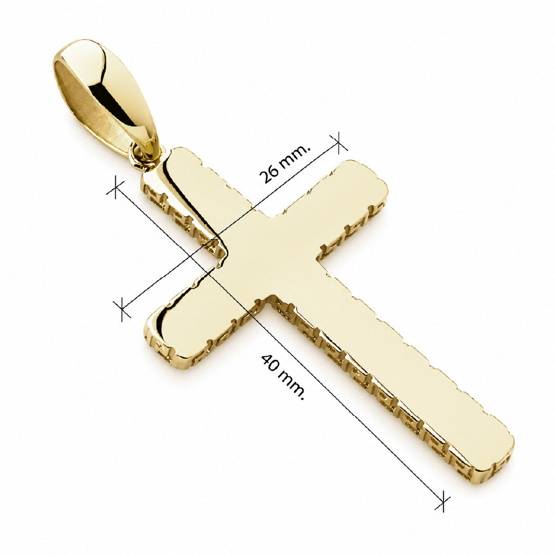 Dije cruz texturas oro laminado 18k medidas 26x40mm con bordes grabados - tamaño real colgante hombre Brillo Encanto