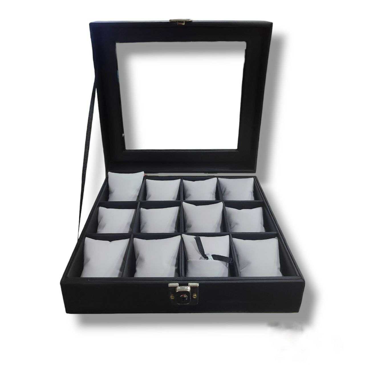 Estuche relojero de lujo negro con almohadillas individuales para relojes