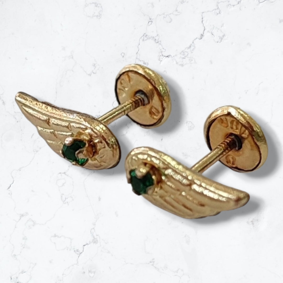 Anti-allergy Safety Polka Dot Earrings for Women, 18k Gold Plated Wings