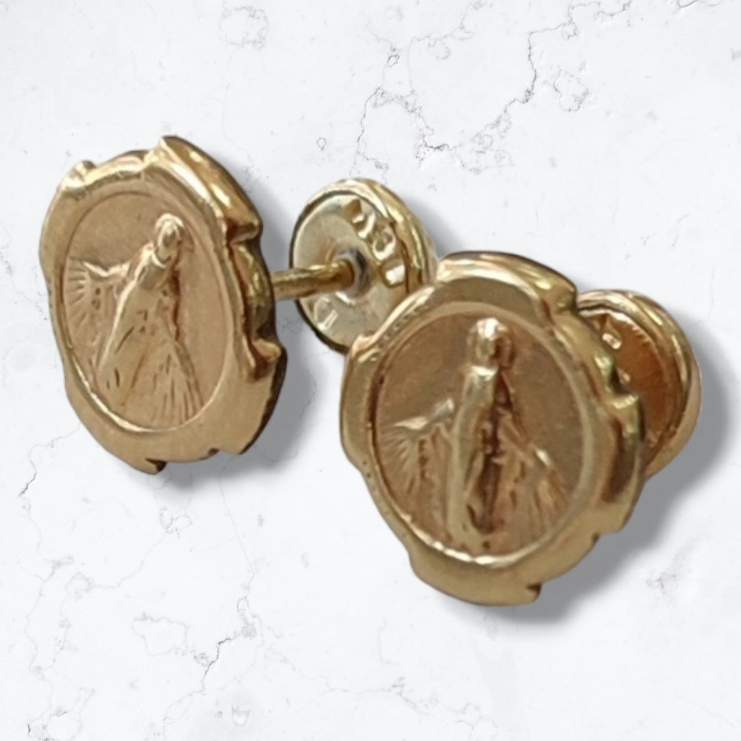 Aretes Anti alérgicos Topitos Seguridad Mujer Oro Laminado 18k Virgen Milagrosa