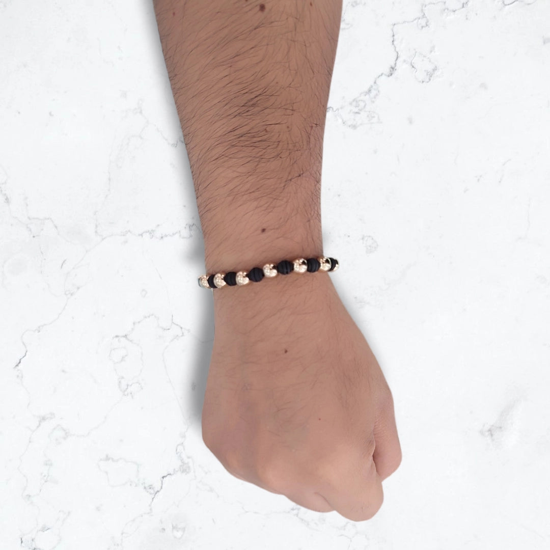 Pulsera Esclava Oro Laminado18k Balines y Neopreno