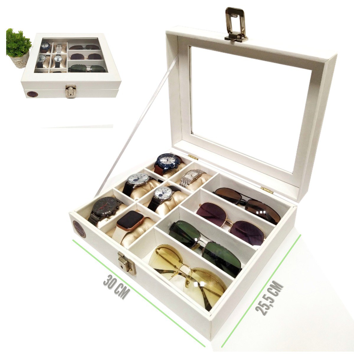 Organizador De Relojes y Gafas Artesanal De Lujo Blanco