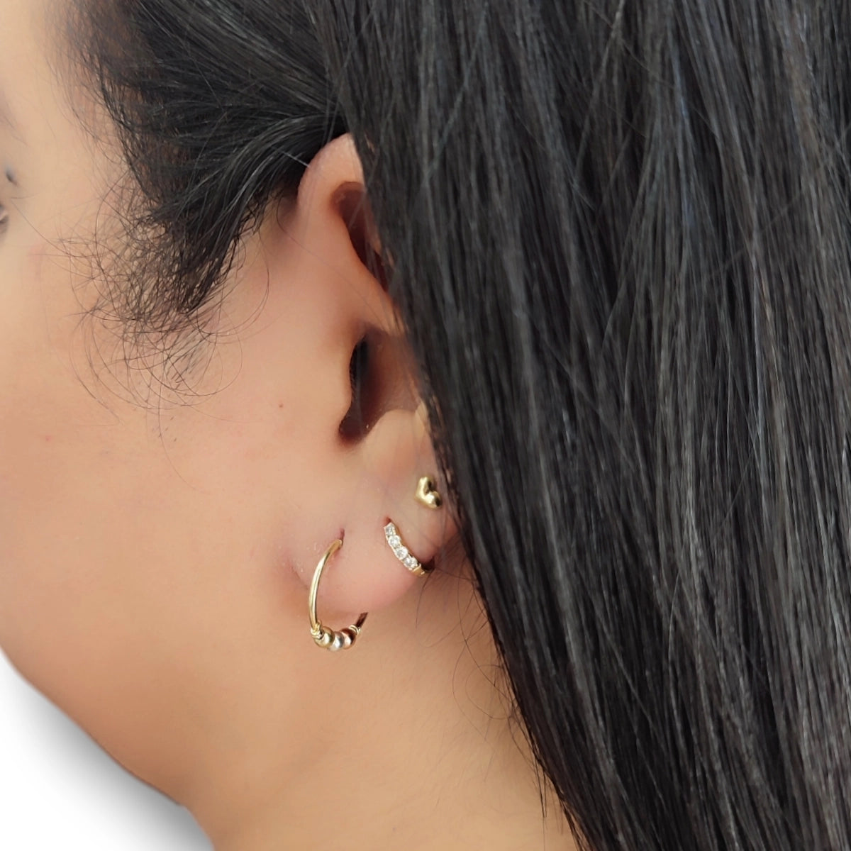 Aretes Candongas Aros Medianos Con Balines 3 Oros Para Mujer