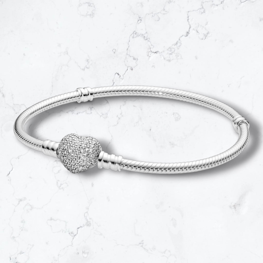Elegant 925 Silver Heart Bracelet