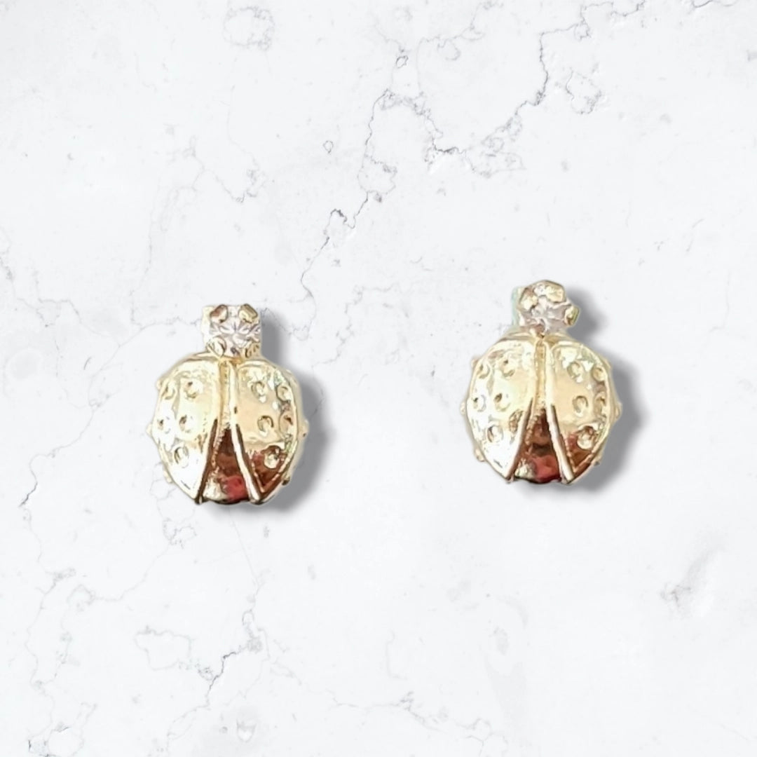 Anti-allergy Ladybug Earrings, 18k Gold Plated