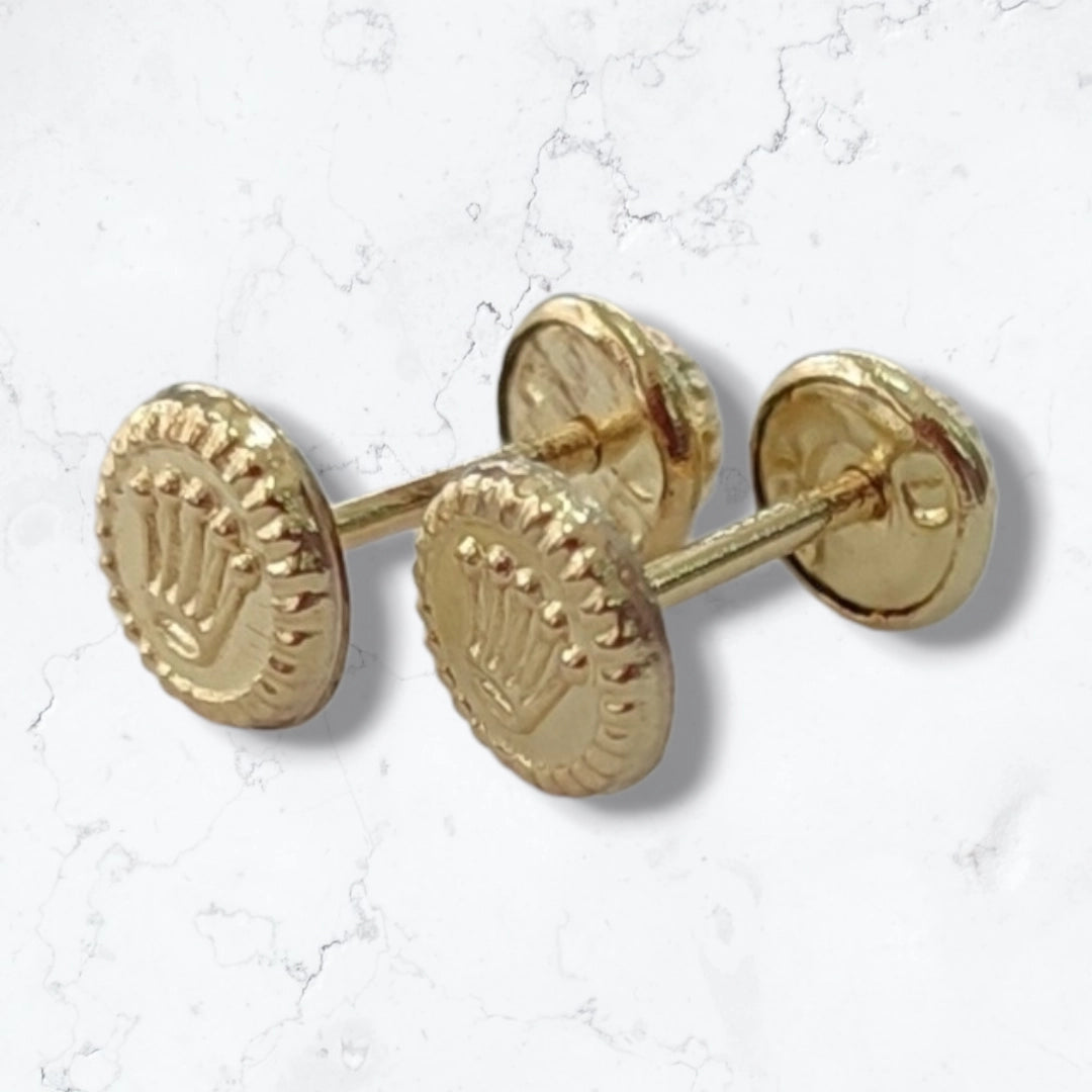 Aretes Piercing Corona Pequeña Oro Laminado18k Anti alérgicos