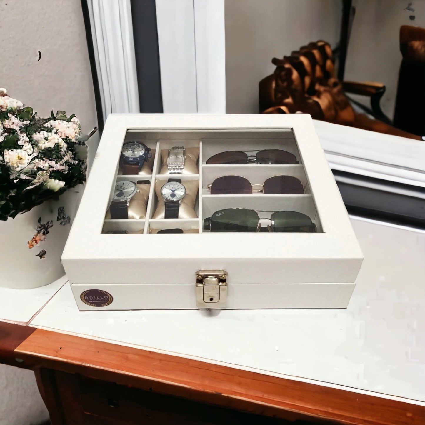 Organizador De Relojes y Gafas Artesanal De Lujo Blanco