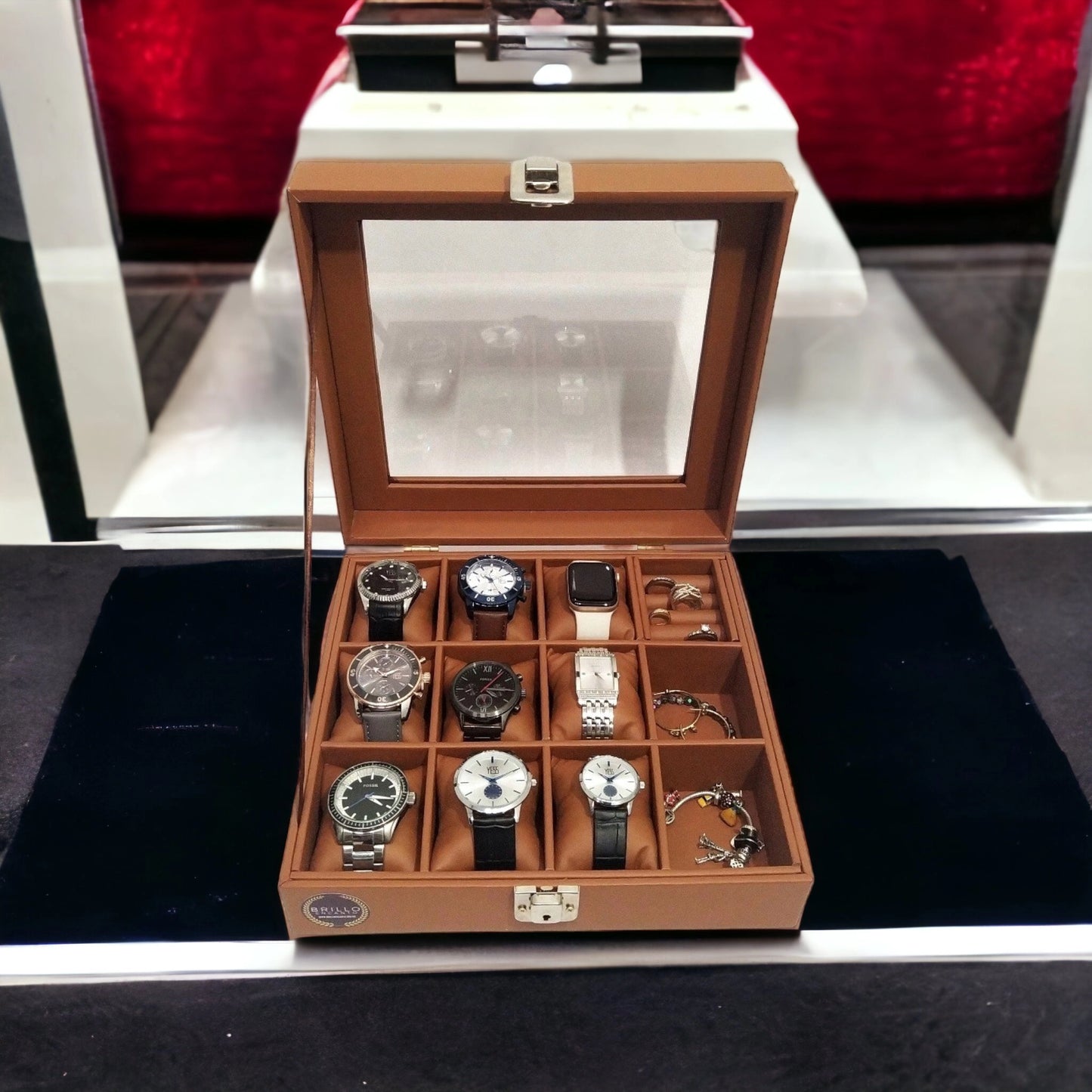 Brown Watch, Ring, and Jewelry Organizer