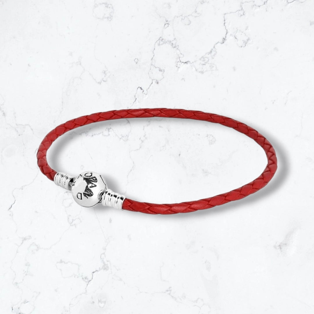 Pulsera cuero rojo y plata925