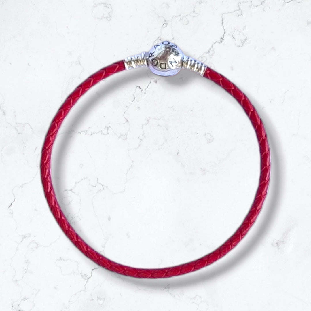 Manilla Pulsera Cuero Rojo y Plata925 Unisex