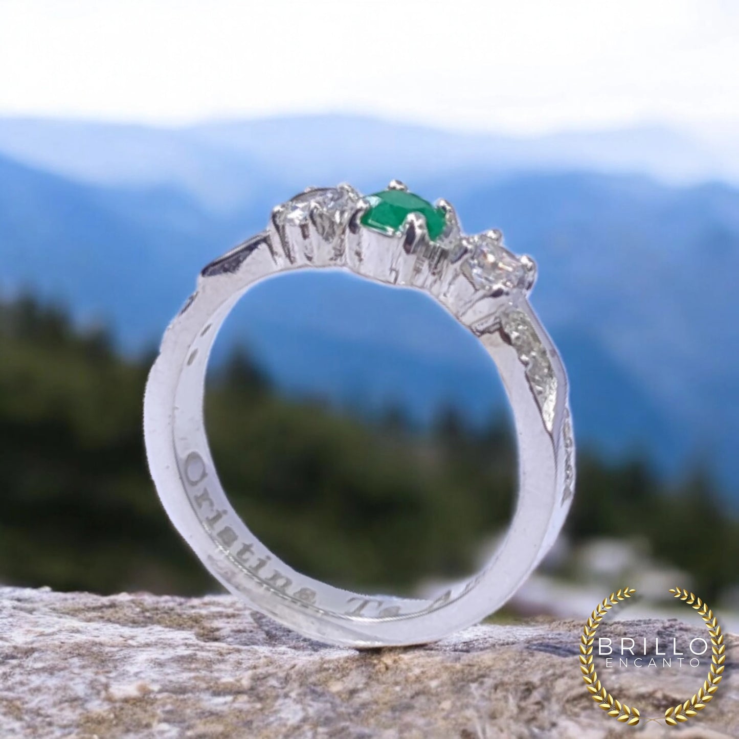 Anillo esmeralda compromiso plata