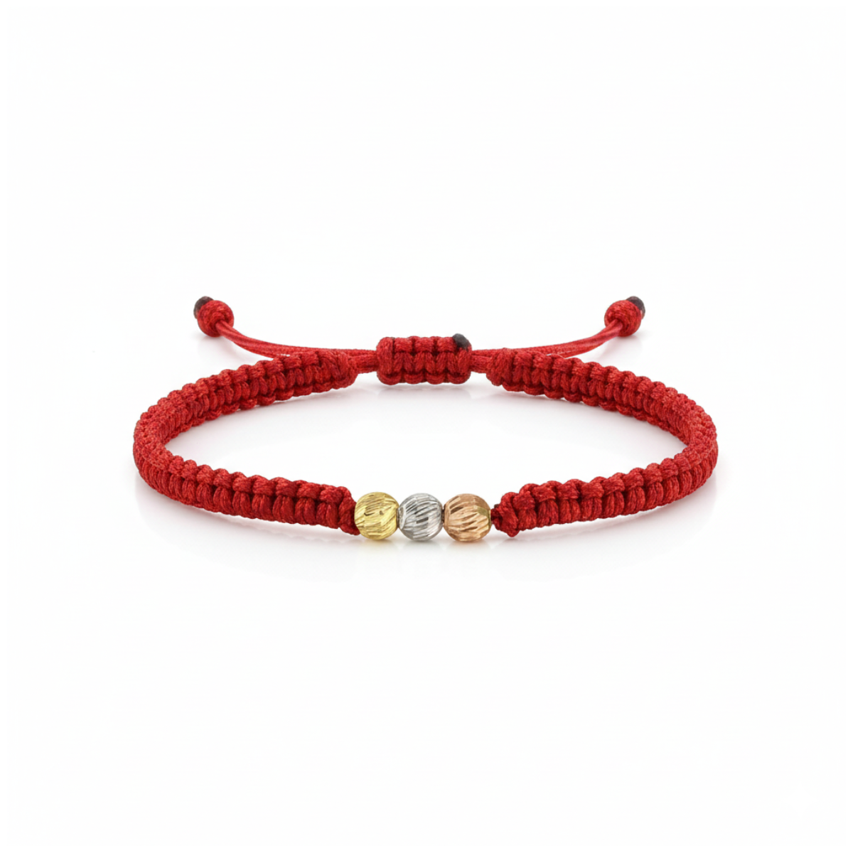 Pulsera hilo rojo balines oro 18K tricolor diamantados