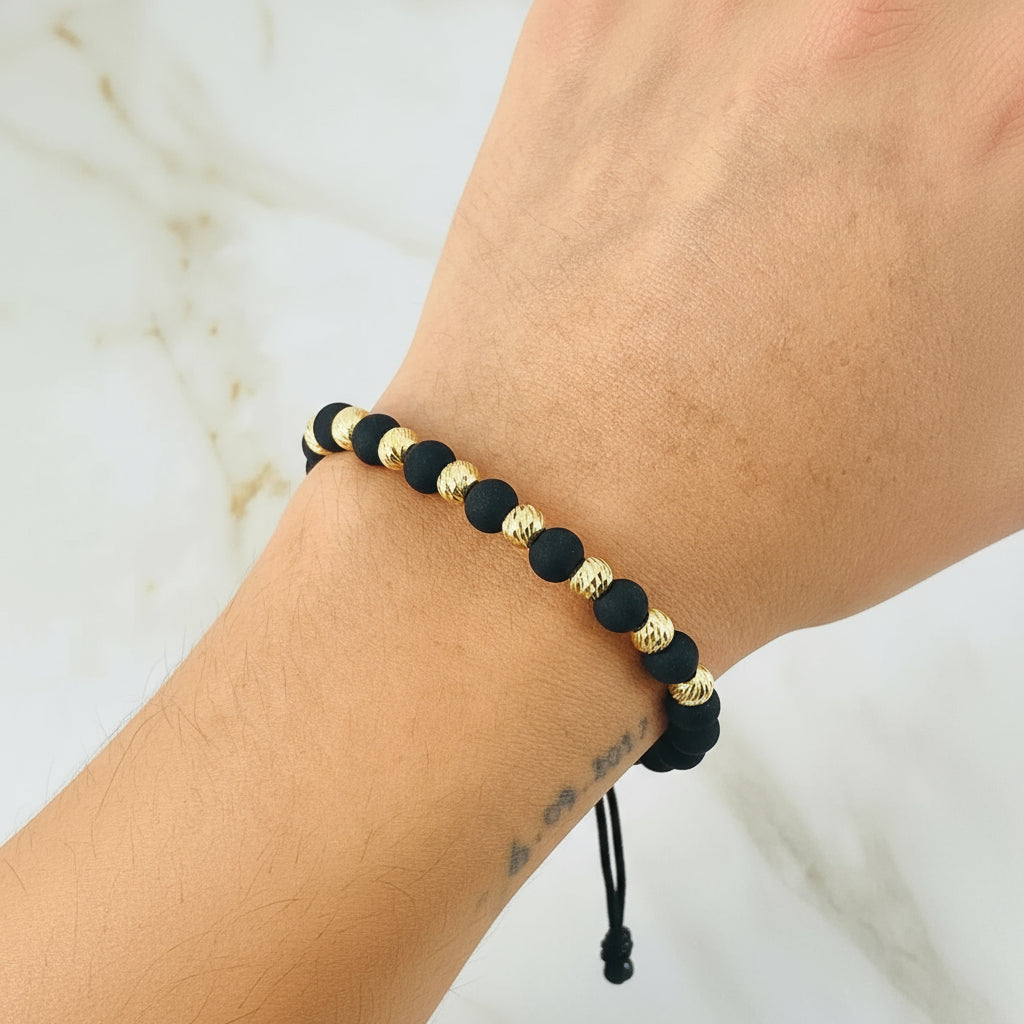 Pulsera masculina oro 18K con textura diamantada y certificado