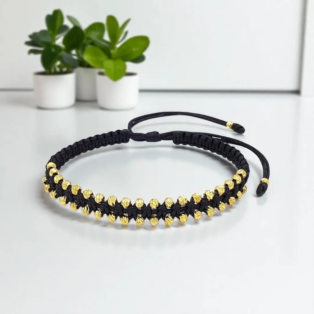Pulsera unisex oro 18K con 40 balines diamantados diseño doble fila