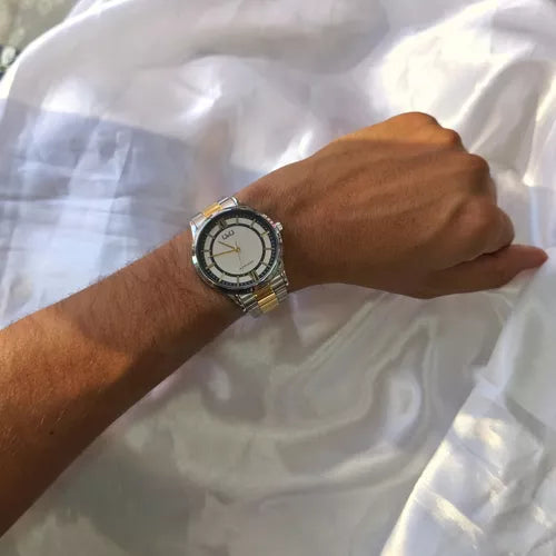 Reloj Q&Q C08A-031PY Acero Hombre Elegante Bicolor