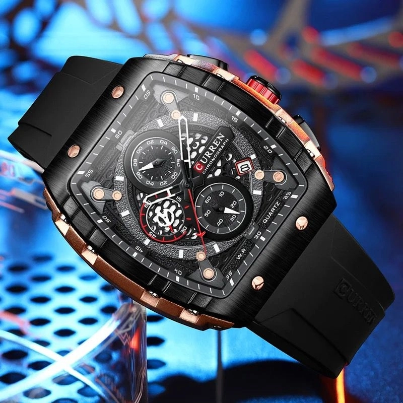 Curren 8442 Square Black Sport Watch
