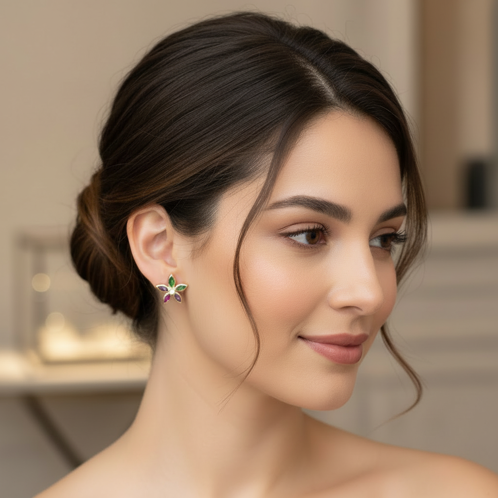 Aretes Topos Flor Oro Laminado 18k