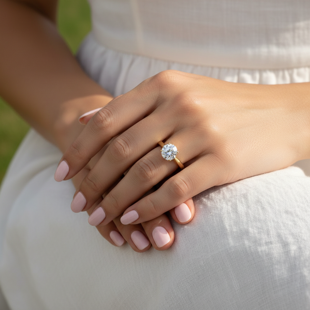 Anillo de Compromiso Princesa Oro 18K con Piedra Cristal