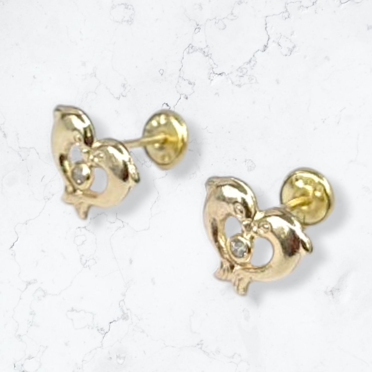 18k Gold Plated Dolphin Heart Earrings Anti-Allergy