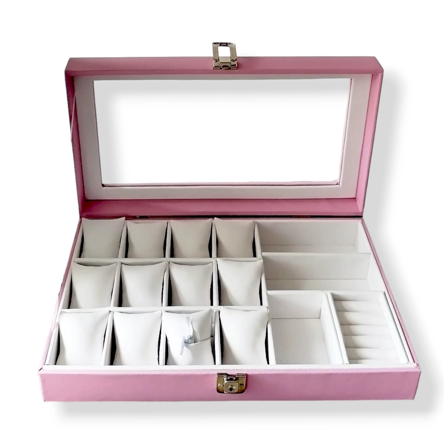 Organizador de lujo para 12 relojes, anillos y joyas – Brillo Encanto
