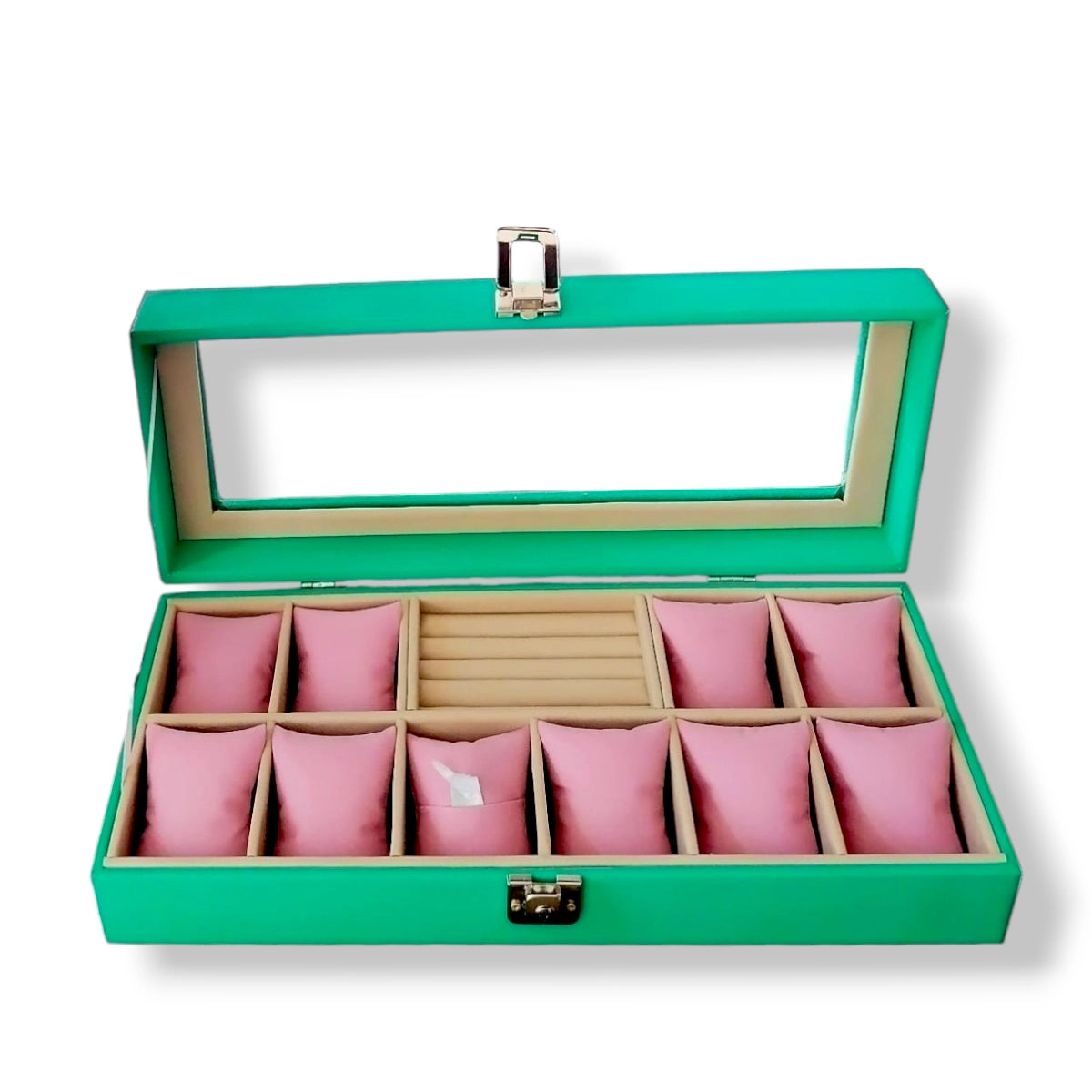 Cofre elegante de 10 relojes y 12 anillos