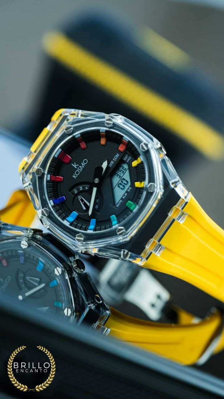 Reloj Unisex Kosmo Amarillo K4010 Doble hora Sumergible 50M