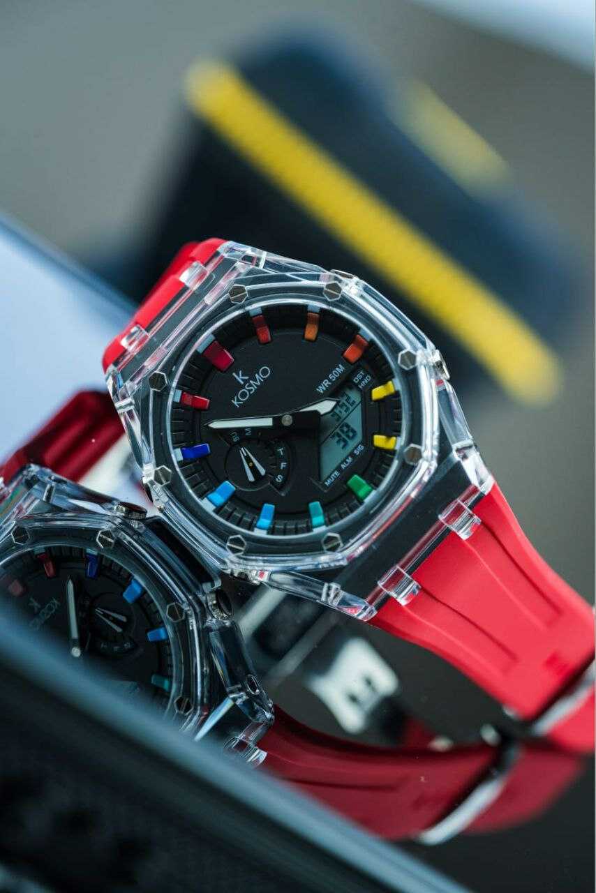 Kosmo Unisex Red Watch K4010 Dual Time Submersible 50M